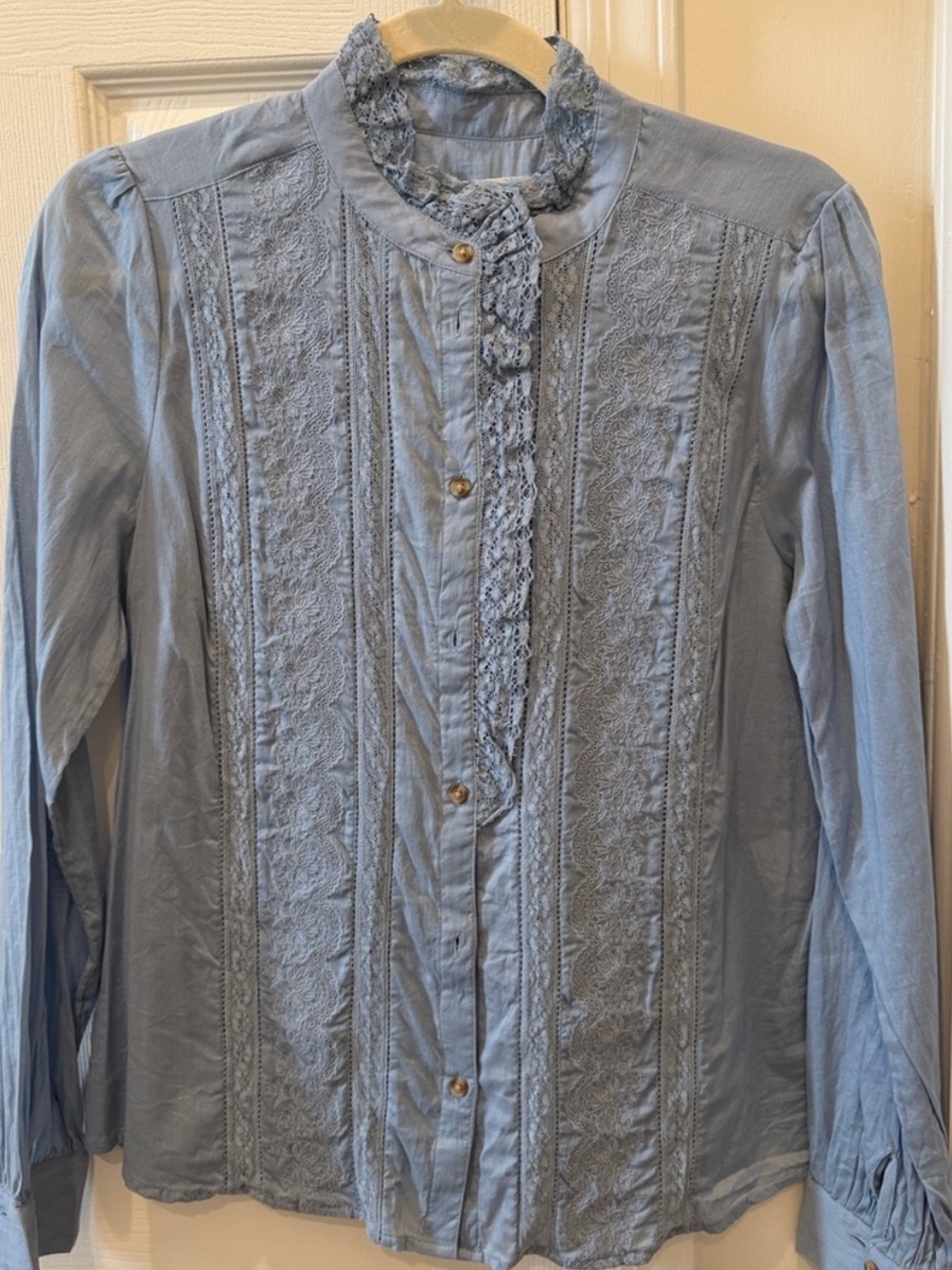 Sezane Chlo Shirt Vintage Blue Lace Size 38 6 - Picture 7 of 7